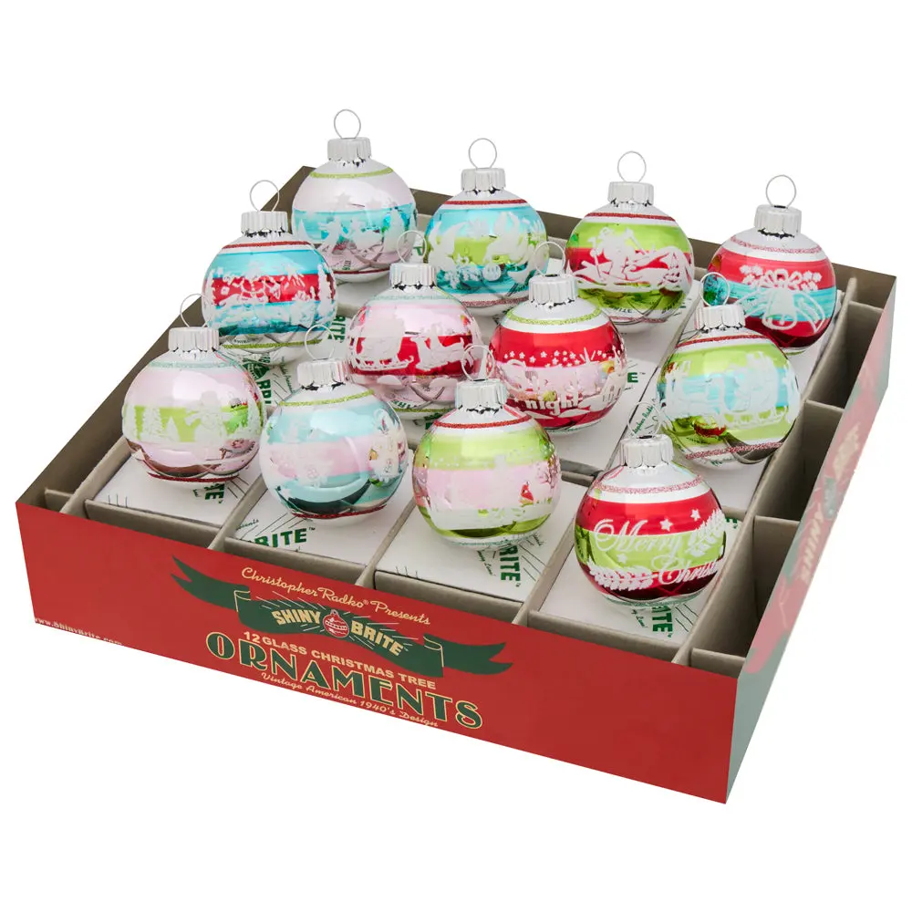 FESTIVE FETE 12-Count 1.75" Signature Flocked Rounds Christmas Decor Ornaments Set, Festive Party Home Decoration Supplies