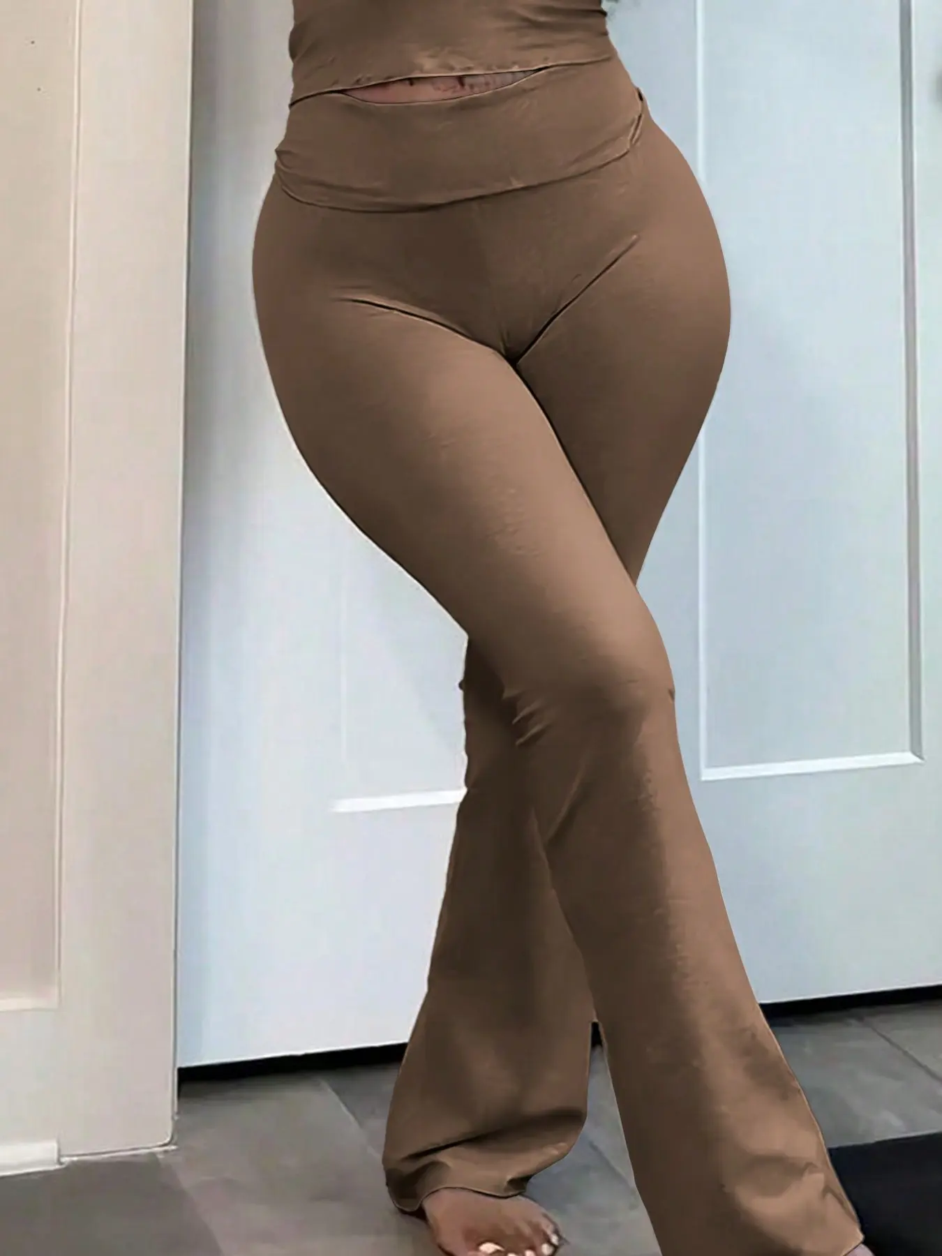 Plus Size American Retro High Waist Yoga Pants, Soft Fabric, Butt Lifting, Slimming, Casual Street Style, Flare Leg Pants, Bootcut Yoga Pants, Comfy Athleisure Pants, Fitness Workout Pants, Athleisure Fitness Bottoms