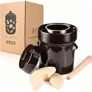5L / 1.3Gal Stoneware Fermentation Crock Set ,Glazed Fermenter Pot with Weights, Lid & Tamper – Perfect for Kimchi, Pickles, Kombucha & Vegetables,summerwins
