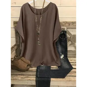 【Plus Size】 Batwing Sleeve Top, Loose Fit Casual Women's Blouse, Summer Fashion, Comfortable Daily Wear, Stylish DesignGift