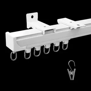 Ceiling and Wall Mounted Curtain Track, 9ft White Extra Long Curtain Rail Rod with Clips, Room Divider for Living Room Bedroom Patio Sliding Door Curtains