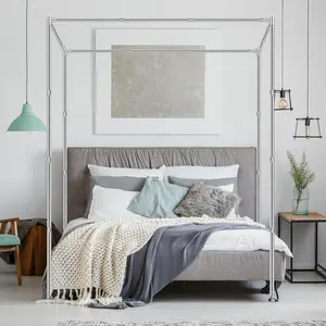 King Size Bed Frame – Thickened Stainless Poles, 4-Corner Sturdy, Compatible with/Wood Beds, for Bedroom