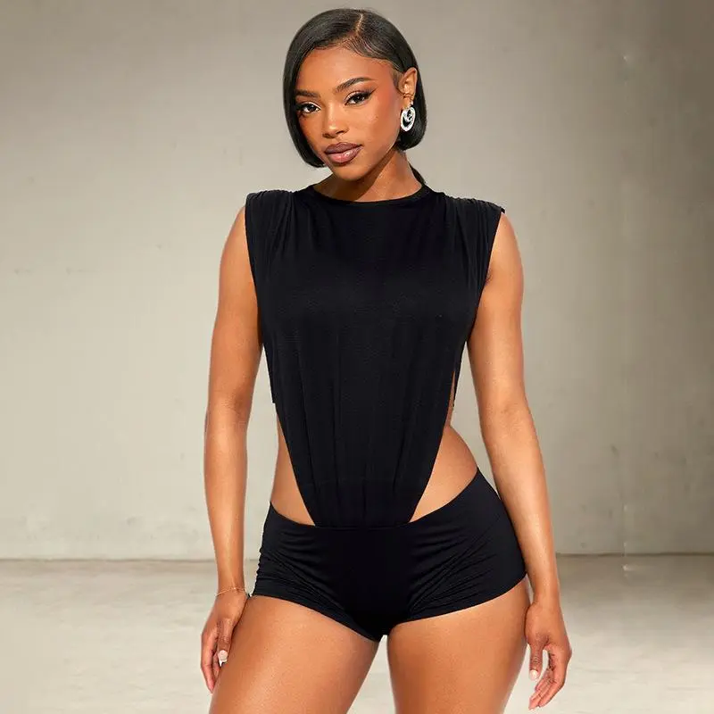Women Black Sexy 2 Piece Set Side Hollow Out O-neck Ruched Sleeveless Bodysuits Tops + Skinny Shorts Clubwear Suits Streetwear - TikTok Shop Women Black Sexy 2 Piece Set Side Hollow Out O-neck Ruched Sleeveless Bodysuits Tops + Skinny Shorts Clubwear Suits Streetwear - TikTok Shop