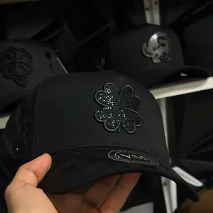 Trebol Rhinestones Hats Black Snapback Good Luck Caps - Stylish Adjustable Closure for Versatile Outfits
