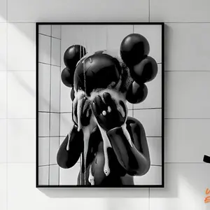Kaws in Shower Hypbeast Poster No Frame - Shower Wall Art, Washroom Wall Decor, Graffiti Kaws Wall Art