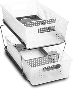 2-Tier Plastic Multipurpose Organizer with Divided Slide-Out Storage Bins, Under Sink and Cabinet Organizer Rack