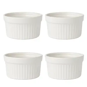 BEILLE 4-Piece Ceramic Ramekins 5oz Capacity Heat Resistant Oven Dishwasher Safe Stackable Design for Creme Brulee Custards & More