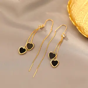 Heart-shaped tassel earrings with a unique design DDES0731, high-end, elegant, and fashionable 14K gold-plated earrings