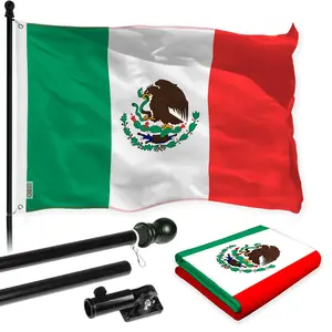 G128 Combo Pack: 6 Feet Tangle Free Spinning Flagpole (Black) Mexico Mexican Flag 3x5 ft Printed 150D Brass Grommets (Flag Included) Aluminum Flag Pole