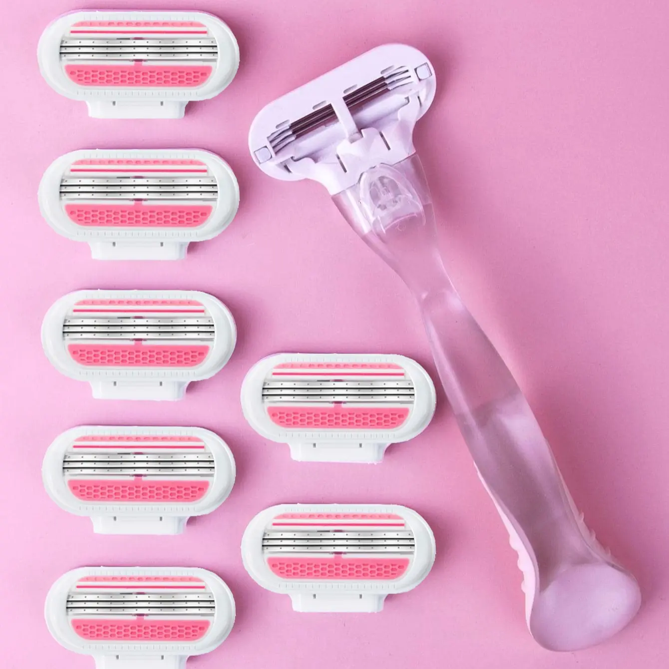 1 Handle+8 Blades/ Women Bikini Manual Razor Blade Hair Removal Shaving Body Hair Remover Body Care Smooth 3-Layer Stainless Steel Blade Replaceable Pink Shaver Head Easy Hair Removal Shaving Tool