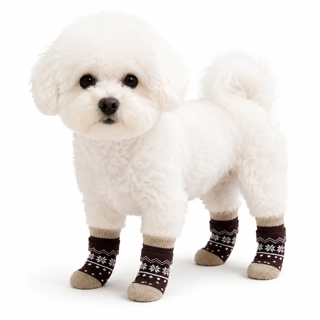 Dog & Cat Waterproof Silicone Booties - 4-Pair British Snowflake Style Pet Paw Covers, Anti-Slip, Wear-Resistant, Breathable, Dirt/Scratch Protection, Durable for Outdoor Sports & Christmas Use