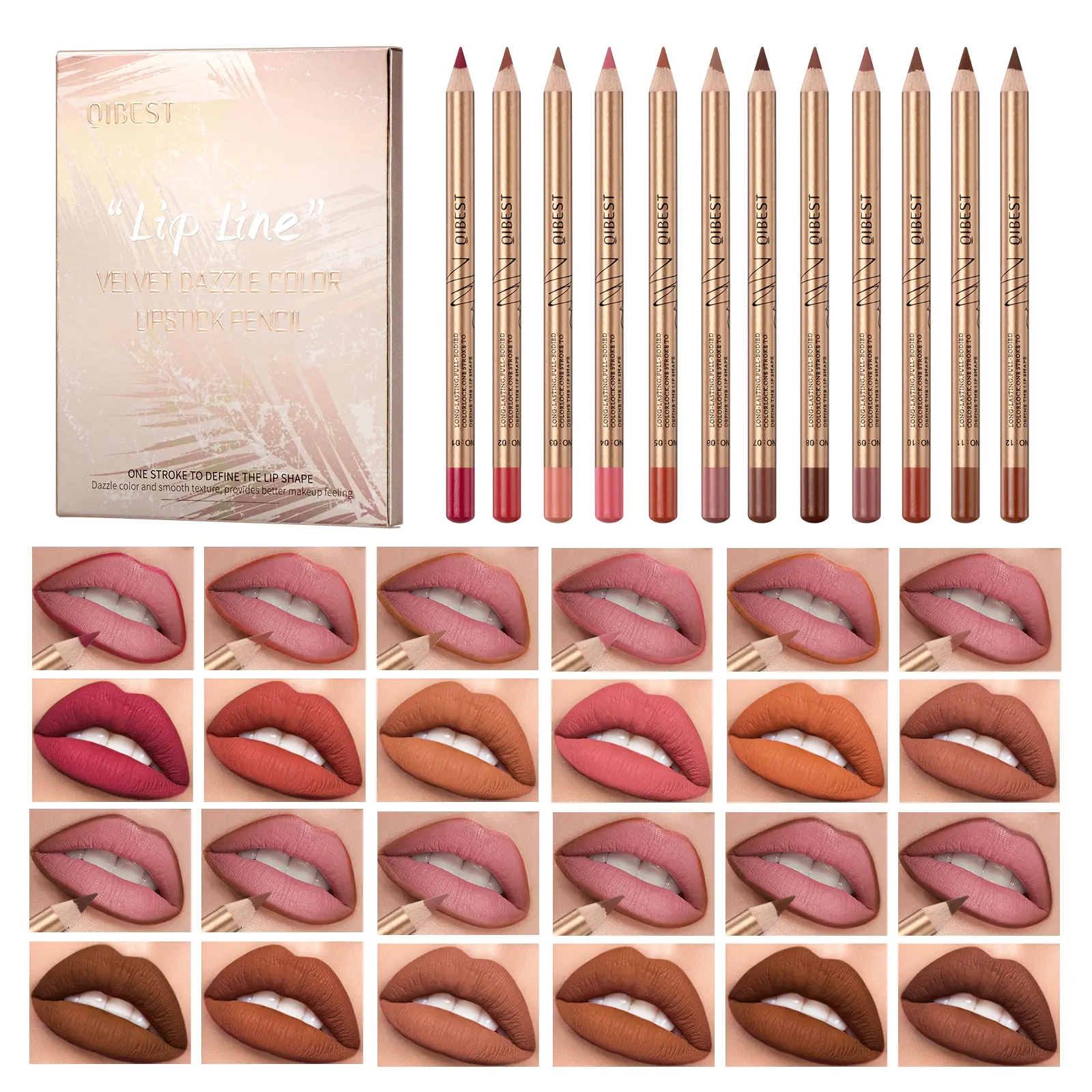 QIBEST Long Lasting Matte Finish Lip Liner Set Easy Coloring Lipstick Lips Makeup Kits Lip Makeup Tool for Women & Girls Cosmetics