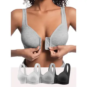 A Three-Piece Set, Front Closure, Vertical Stripes, Gathers, Wire-Free, Bra