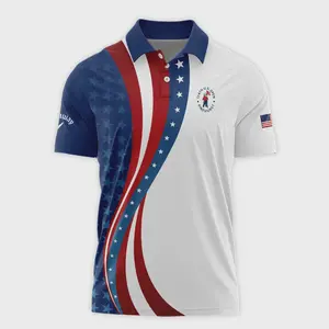 Stylish Blue Gradient Red White Star Callaway Polo Shirt - 124th U S Open Pinehurst Classic Casual Fabric