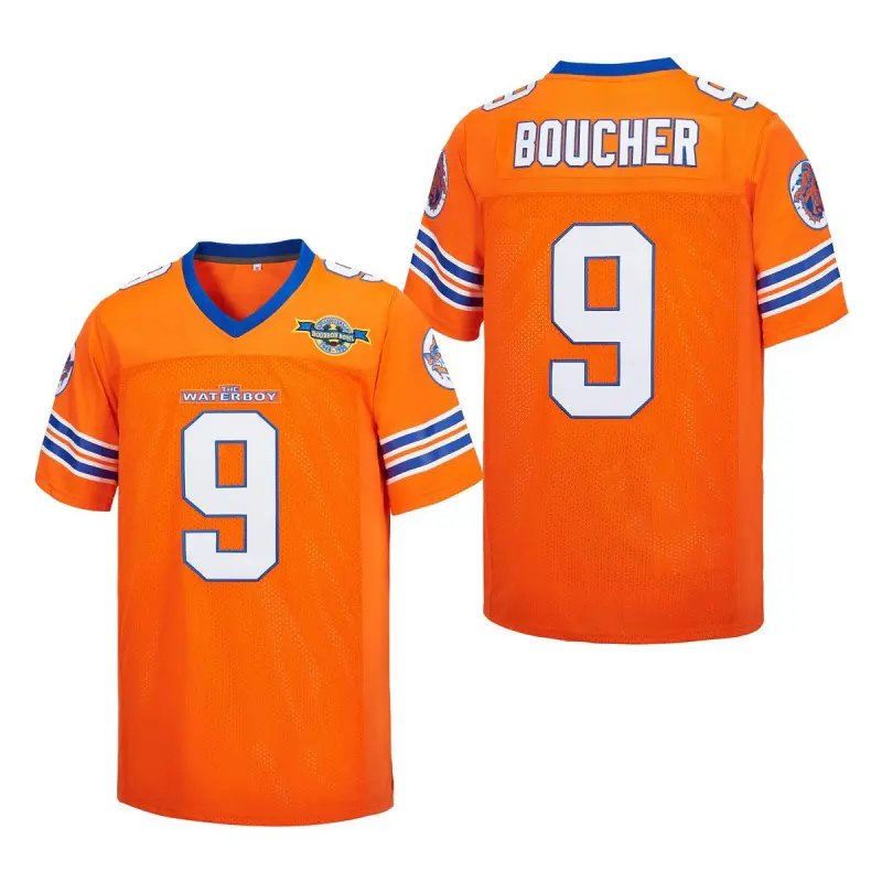 The Waterboy 'Bobby Boucher’ # 9 Football Jersey – 90s Mud Dogs Bourbon Bowl, Adam Sandler Movie 50th Anniversary Jersey, V-Neck Sports Jersey, Perfect Gift for  Christmas & New Year