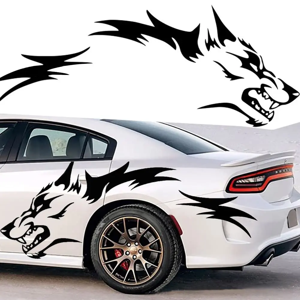 2Pcs Red-Eyed Wolf Head Irregular Stickers, Waterproof Vinyl Decals, Cool Automotive Decor Toys, Car Decorative Sticker, Cool Car Decoration, Waterproof Stickers