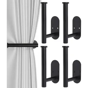 4Pcs Screw-in Wall Mounted Curtain Holdbacks Black 304 Stainless Steel Curtain Tieback Hooks for Drapes