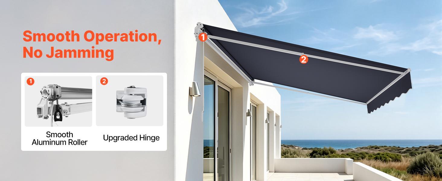 VEVOR Manual Retractable Awning, 11.5' x 9.8' Outdoor Patio Awning Retractable Sun Shade, Patio Door Window Water-Resistant Polyester Sunshade Shelter with Crank Handle for Deck, Balcony, Yard, Gray