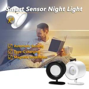 Battery-powered wall lamp with automatic sensing, 3-color dimmable and rechargeable wall lamps, 360° magnetic rotating indoor cordless wall lamps for bedrooms and living rooms LED