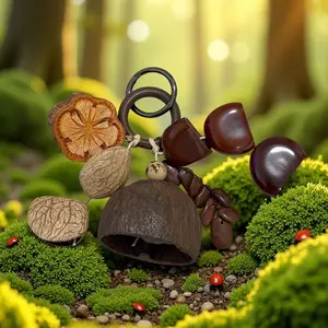 Gift Box Handbag Charm Pendant, Handmade DIY Ornament, Shell Nut Jewelry, ASMR Craft, Christmas Gift Stream River Sound accessory, Natural Decor