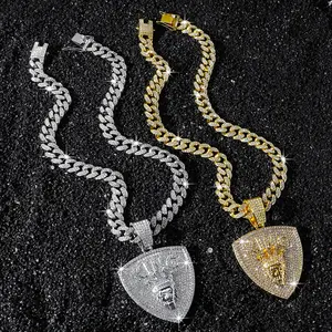 European and American New Men's Full Diamond Chain Hip Hop Style Personalized Lion Head Crown Pendant Necklace