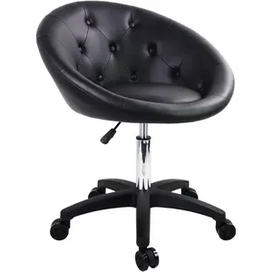 Rolling Vanity Chair for Makeup Room On Wheels Height Adjustable Swivel Chair Living Room Lounge Chair Black