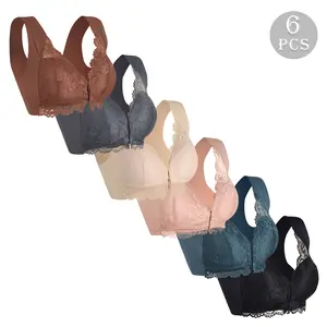 【6pcs】HIXOWIA Women's 6pcs Full Coverage Push Up Lingerie Soft Comfortable Wireless Bra Top Vneck Basic Minimalist Multicolor Underwire Unlined