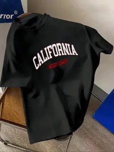 Men's Round Neck Short Sleeve T-Shirt, Loose Lightweight Breathable, California Letter Print, Casual Fit, All Seasons, Daily Wear