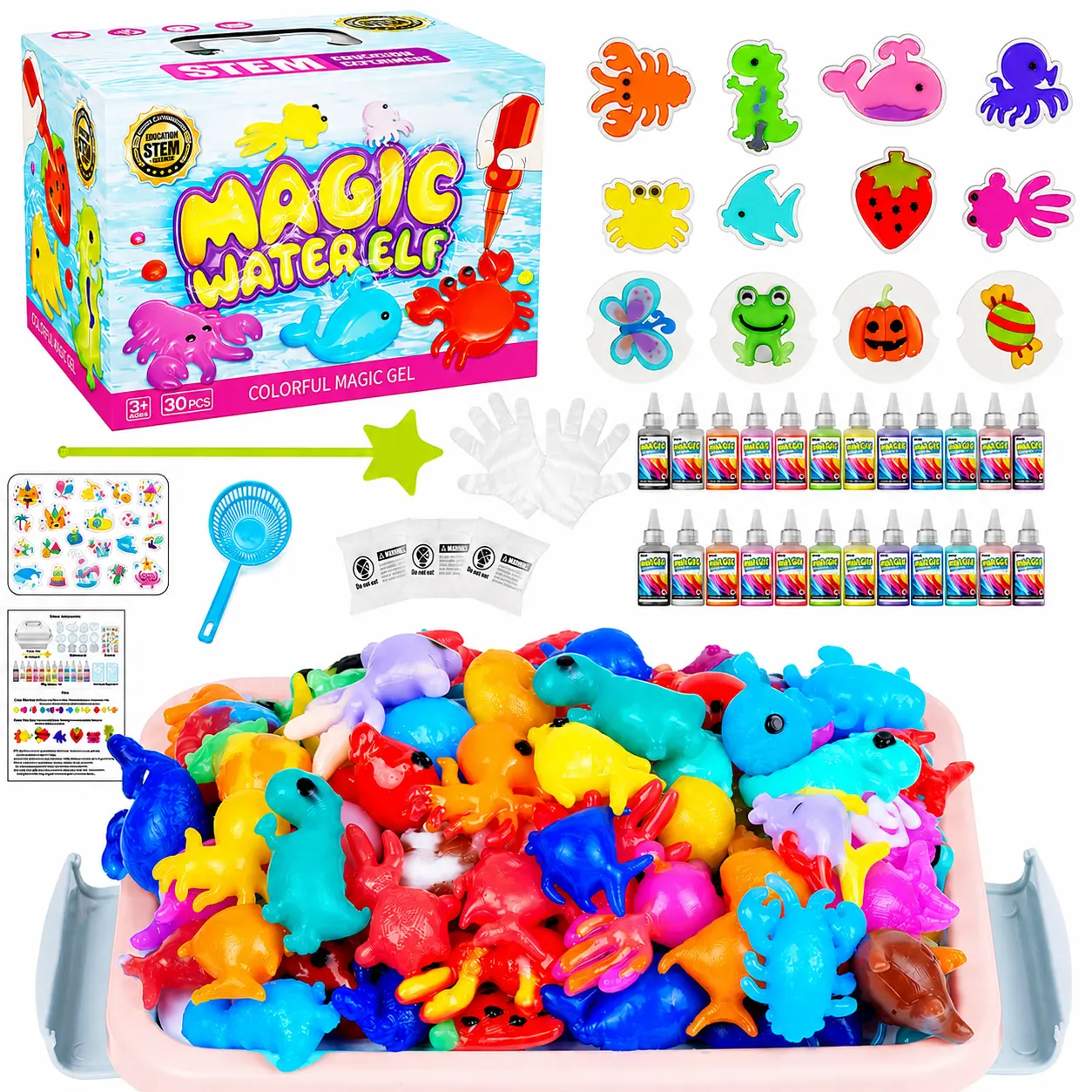 Magic Gel Water Elf STEM Science Kit for Kids - Unisex DIY Animal Maker with Molds, Oddly Satisfying Sensory Lab, Montessori Educational Craft, Screen-Free Learning, Birthday/Rainy Day Gift for Ages 3-12