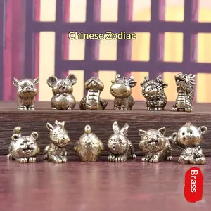 Brass Monkey Chinese Zodiac Signs Feng Shui Ornaments - 4-12pcs Mini Size Desk Ornament, Office Decor, Home Decor Good Luck Gift Ideas
