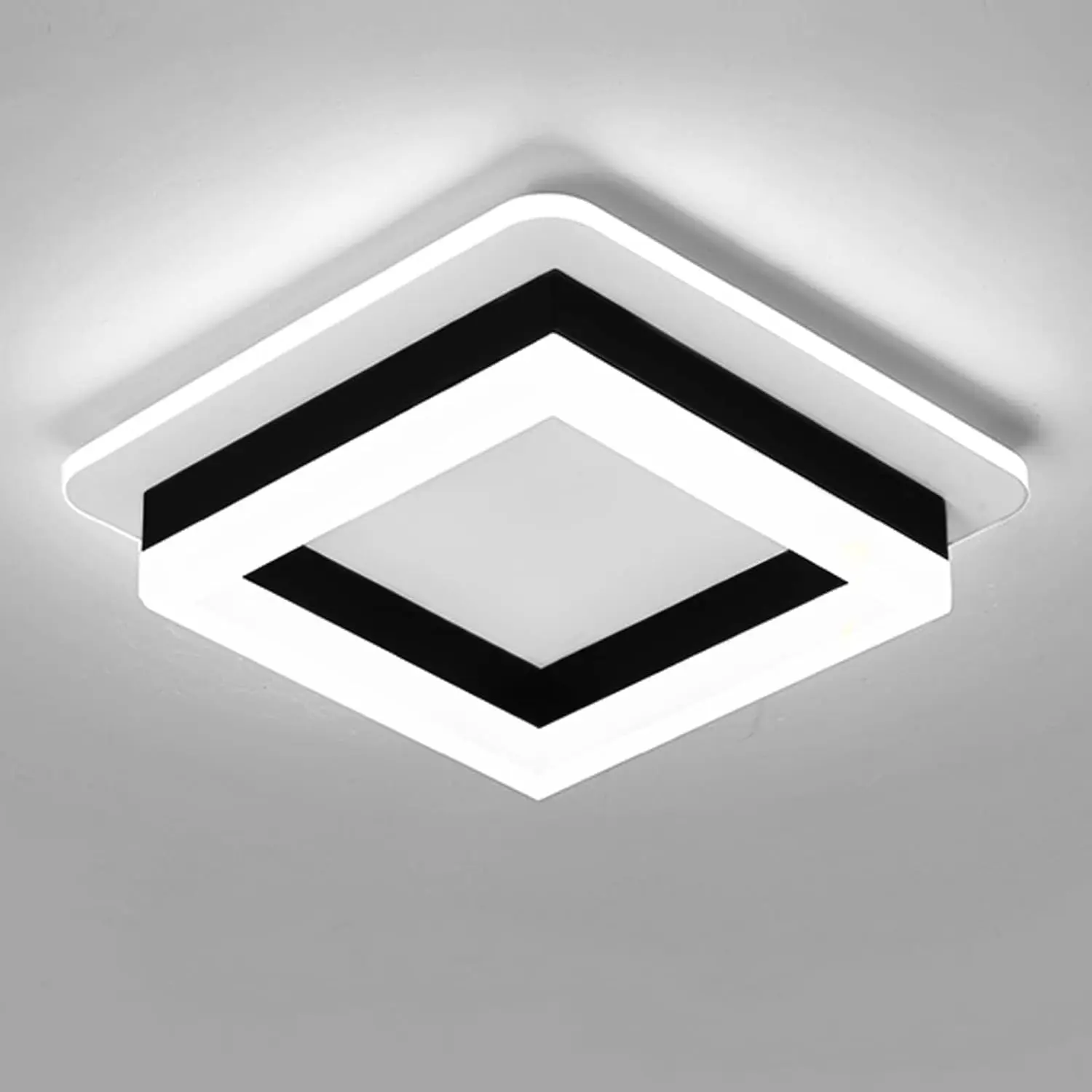 Minimalist Square LED Ceiling Light Fixture - 32W Output Energy Efficient Black Aluminum Frame Flush Mount with Acrylic Lampshade, 6000K 9.5in LED Lights Bedroom Entryway Small Lamp