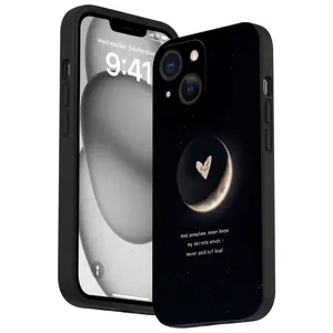 Minimalist Moon Pattern Straight Edge Phone Case for iPhone 15 16 14 Pro Max 13 12 11 XR XS Plus Shockproof Full Camera Protective Durable slim Silicone Cover Cellphone Protective
