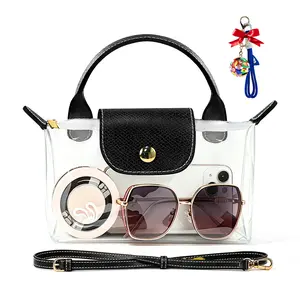 Clear Mini Satchel Crossbody Purse for Women, Stadium Approved Transparent Top Handle Tote Bag with Detachable Strap & Bonus Sports Charm, Small Dumpling Handbag Gift for Teen Girls