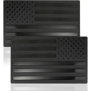 Pincuttee 2PC 3D Metal Emblem for Car,USA Flag Car Decal and Sticker,3D Metal American Flag Emblem,Car Bumper Sticker,Car Exterior Accessories(Black,2PC)