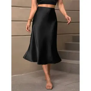 Elegant women’s satin skirt, slim-fit mermaid style for spring and summer, plain-weave fabric, fashionable design for all seasons, solid-color skirt GARMENTARY