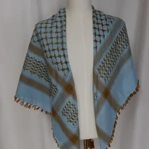 Ahla Shabab Baby Blue & Amber Hatta/Kuffiyeh High-Quality Polyester Unisex Accessory for All Seasons