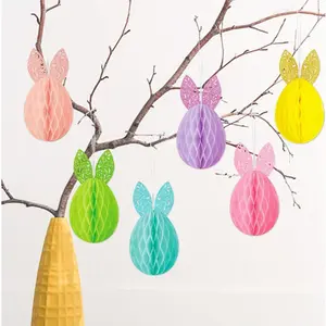 6pcs Easter Bunny Honeycomb Ball Ornaments, Hanging Decoration, Party Decoration, Holiday Festival Decor, No Ca Prop 65 Requirement, Perfect for Easter Celebrations