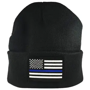 Thin Blue Line Flag Embroidered Beanie