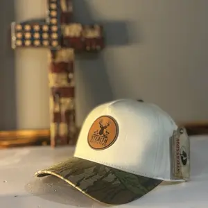 Stealth Outfitters 560 outdoor cap white and camo lid with Deer and Duck round  Logo for Hunting and Outdoor Enthusiast