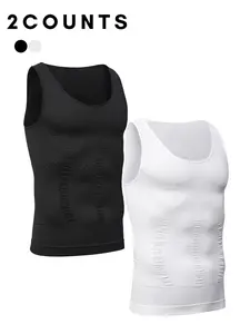 2-Pack Men's Seamless Shapewear Vest, Comfortable Fitted Design Compression Shirts for Men,Slimming Body Shaper Waist Trainer Vest,Ideal for Daily Wear & Active Lifestyle, Breathable Fabric,Gynecomastia Workout Tank Top Shapewear, Tight Sports Vest