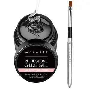 Makartt Nail Rhinestone Glue Gel with Brush Pen Set, 15ml Clear Nail Gem Glue Gel Wipe-Off Super Strong Adhesive Nail Art Glue Gel for Nail Decorations 3D Stones Charms Flowers(Nail Lamp Needed) Nail Care Nail Polish
