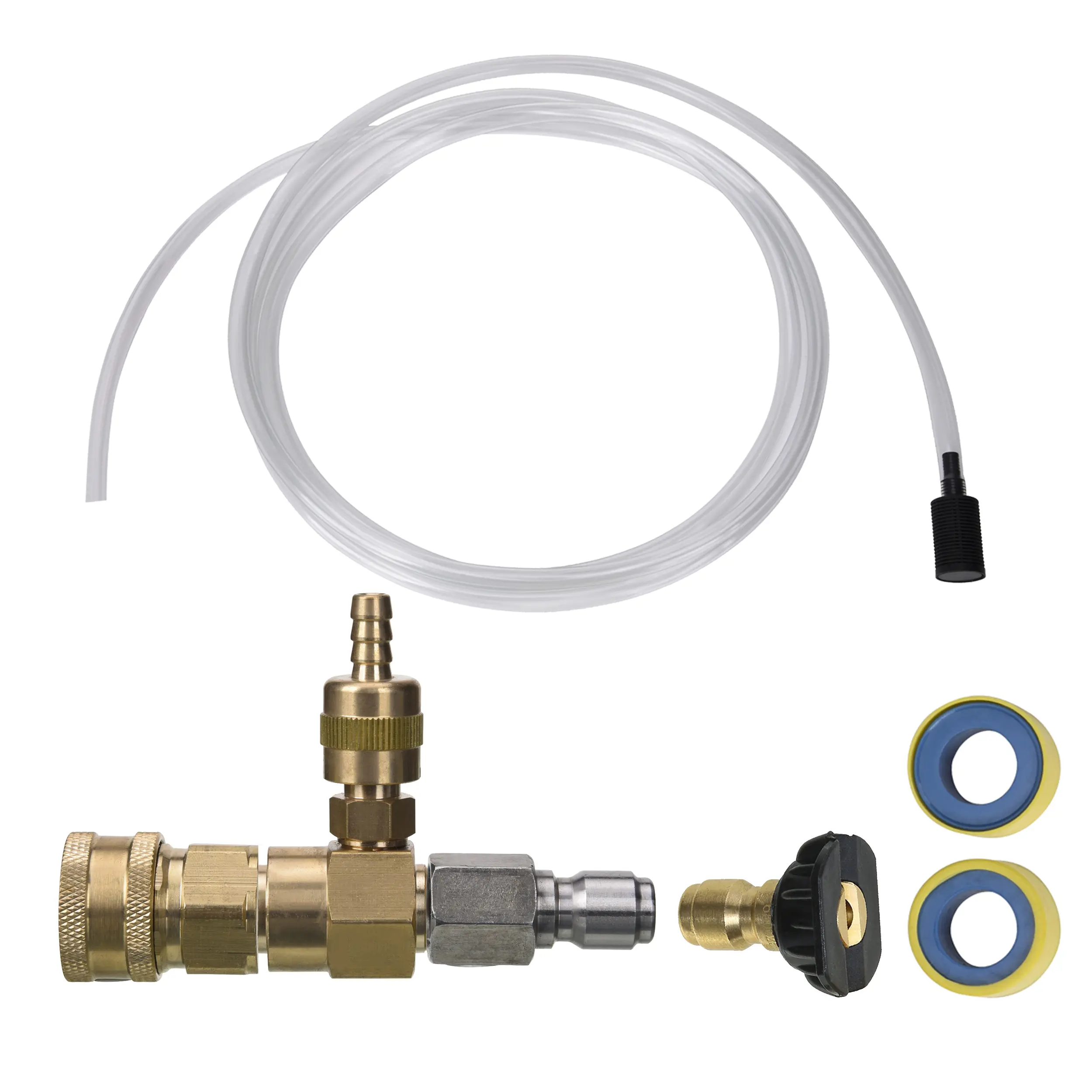 M MINGLE Adjustable Water Pressure Washer Chemical Injector Kit - 3/8 in Quick Connector, Max 3200 PSI, Pump Compatible, 10 ft Tubing, Siphon from Tank, Universal Fit for Pipes/Fittings, Home Cleaner Accessory, Car Wash Tool, Father's Day Gift, High Press