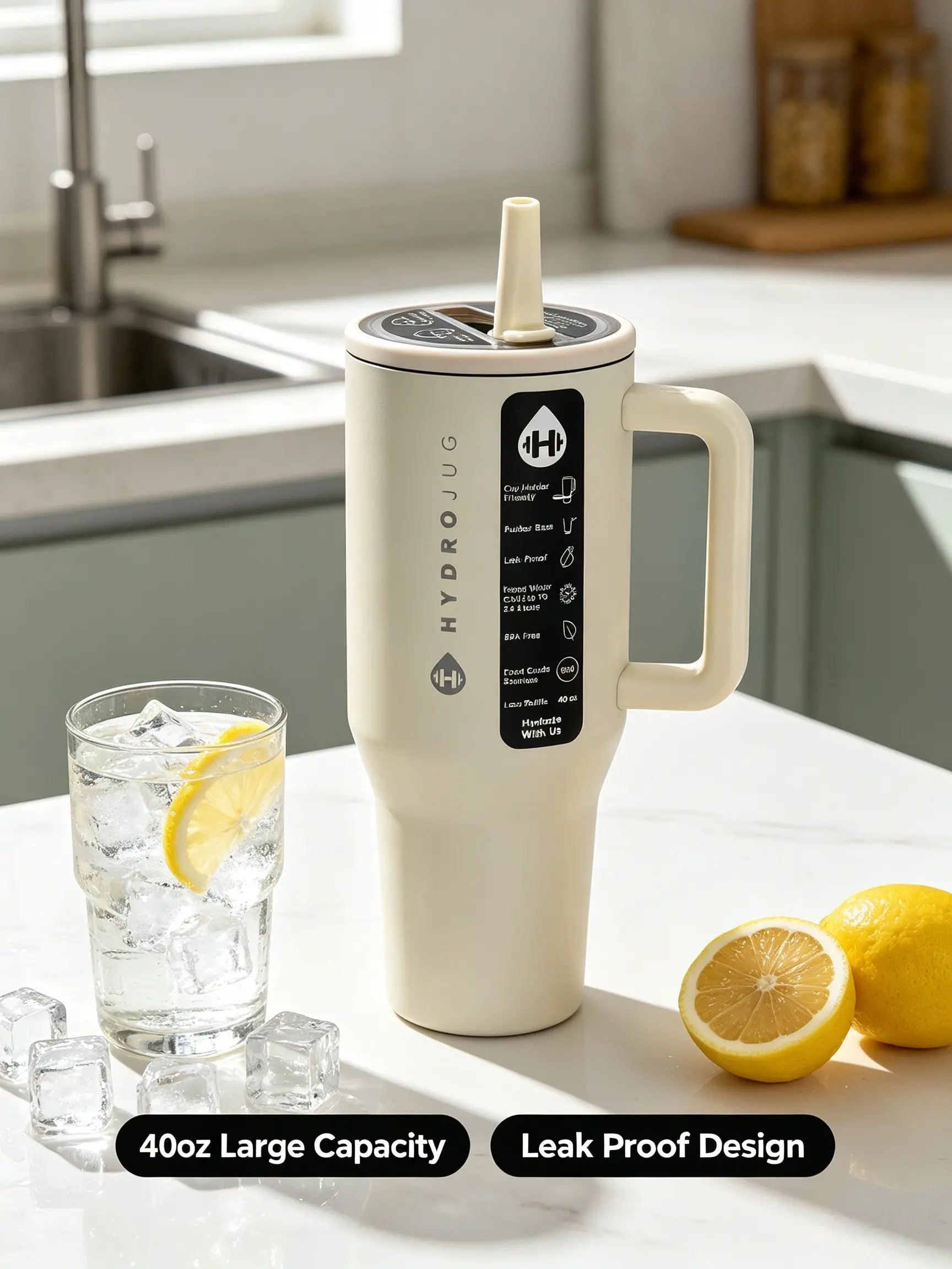 HydroJug 40oz With Flip Straw, Leakproof Reusable Sports Bottle, Stylish Large Capacity Portable Drinkware, Off-white Tone Cow Print Stainless Steel Tumbler iced drink double wall vacuum thermal mug