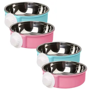 A Set of 4/2 Pcs Crate Dog Bowl,Removable Stainless Steel Hanging Pet Kennel Cage Bowl,Food & Water Feeder Coop Cup for Puppy,Cat,Rabbit,Guinea Pigs,Ferret Bird,Christmas Party Gifts,Hand Tools Kits