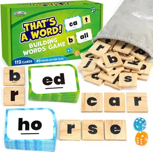 BenBen Family Spelling Games with 112 Flash Cards & Wooden Letter Tiles, CVC Sight Word Building Phonics Game for Kids Ages 4+ & Adults, 1–4 Players, Learning Toys for Home or Classroom