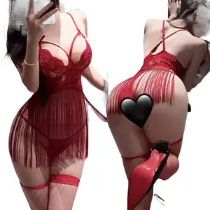 Fringe Lace Lingerie Bodysuit – Strappy Backless Nightwear