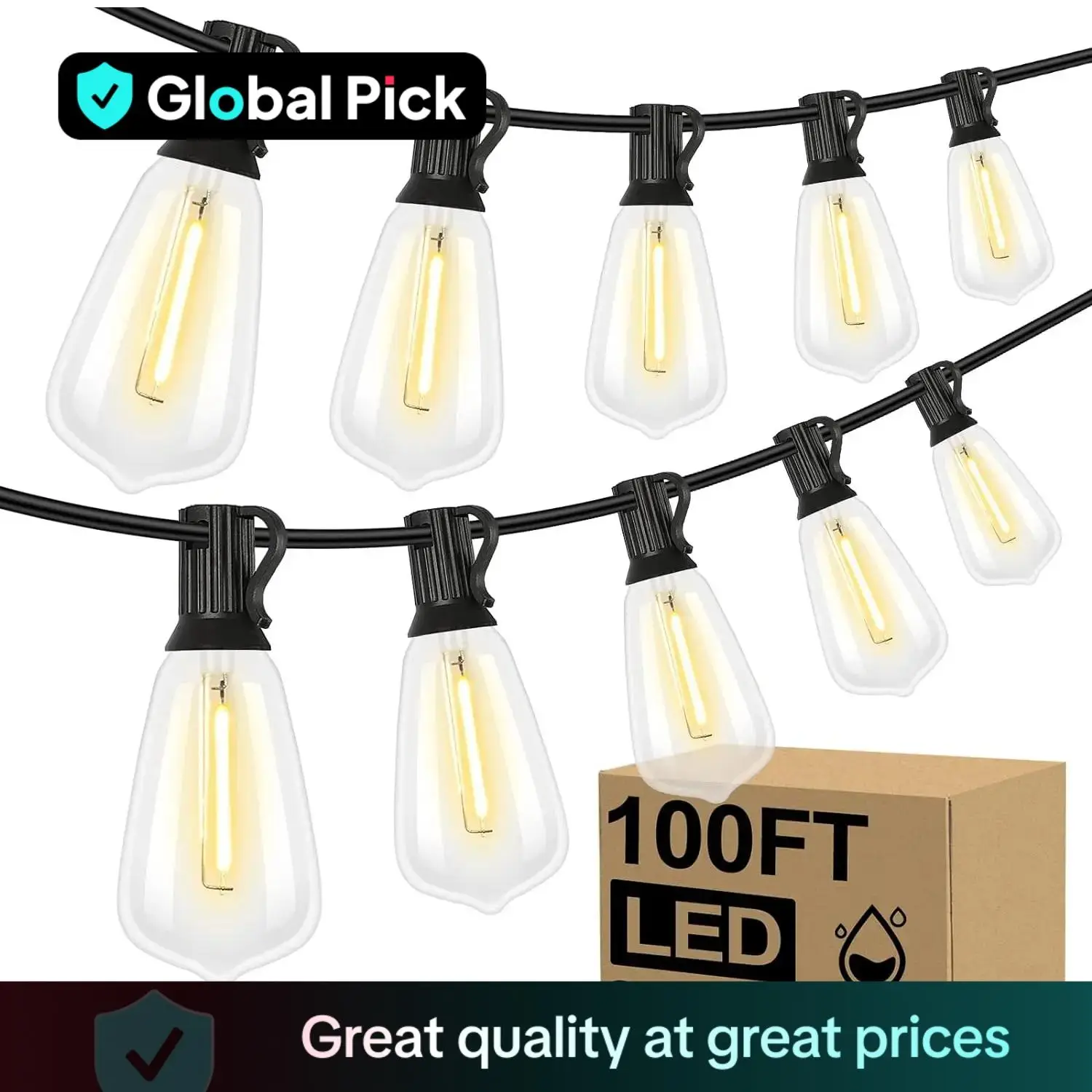 LED Outdoor String Light, 100ft Waterproof String Lights, Dimmable Outdoor Decorative Light (Dimmer is Not Included), Suitable for Garden, Yard, Patio