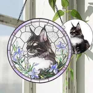 Custom Pet Portrait Stained Glass Suncatcher, Stained Glass cat Memorial, Custom cat Portrait from Photo, pet loss gifts , Stained glass cat