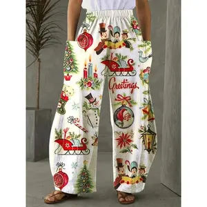 Women’s Christmas fashion art-printed casual loose pants, bohemian holiday pants—comfortable and stylish holiday wear, perfect for festive occasions GARMENTARY
