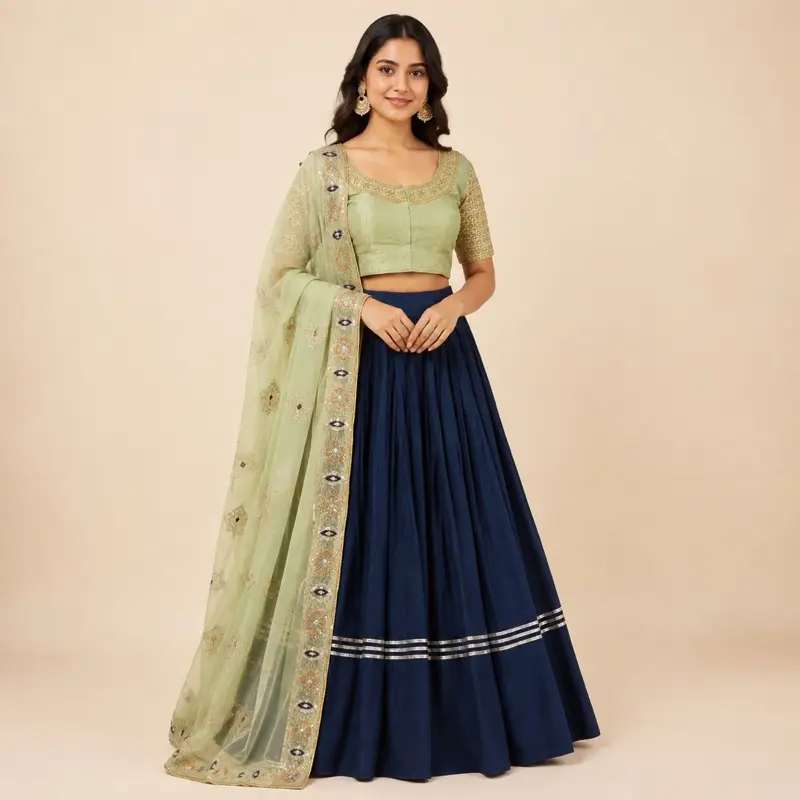 18 Meter Flair 100 Kali Roman Silk Chaniya with Silk Blouse 38-42 Size Vintage Dupatta Traditional Indian Outfit